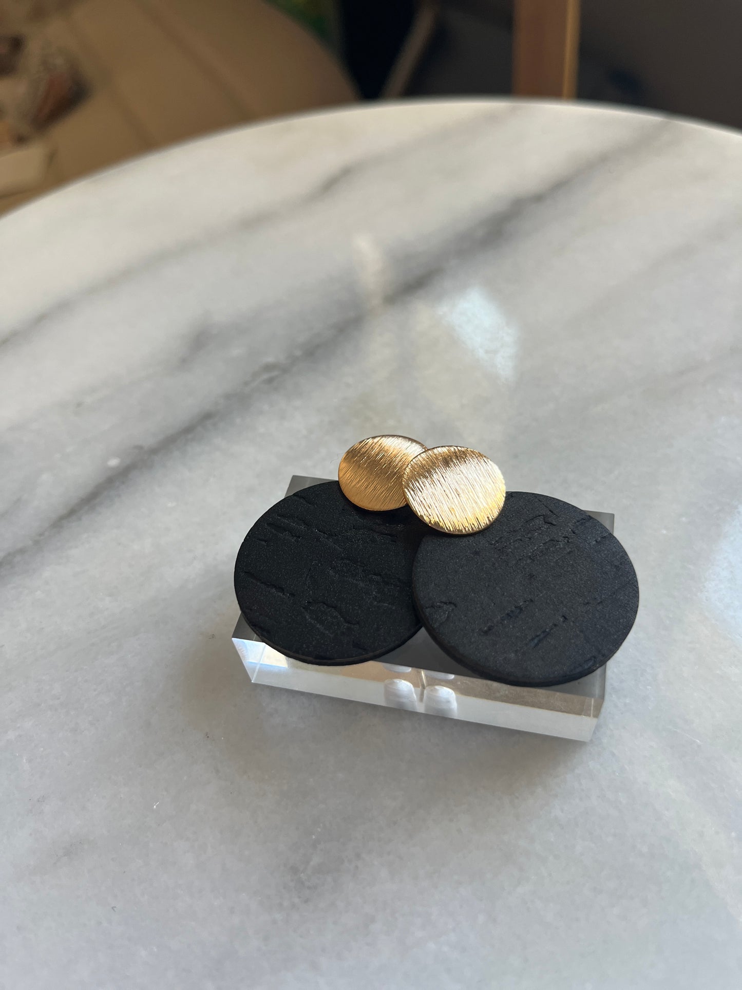 Medium Round Cork Earrings- Brushed Gold Posts