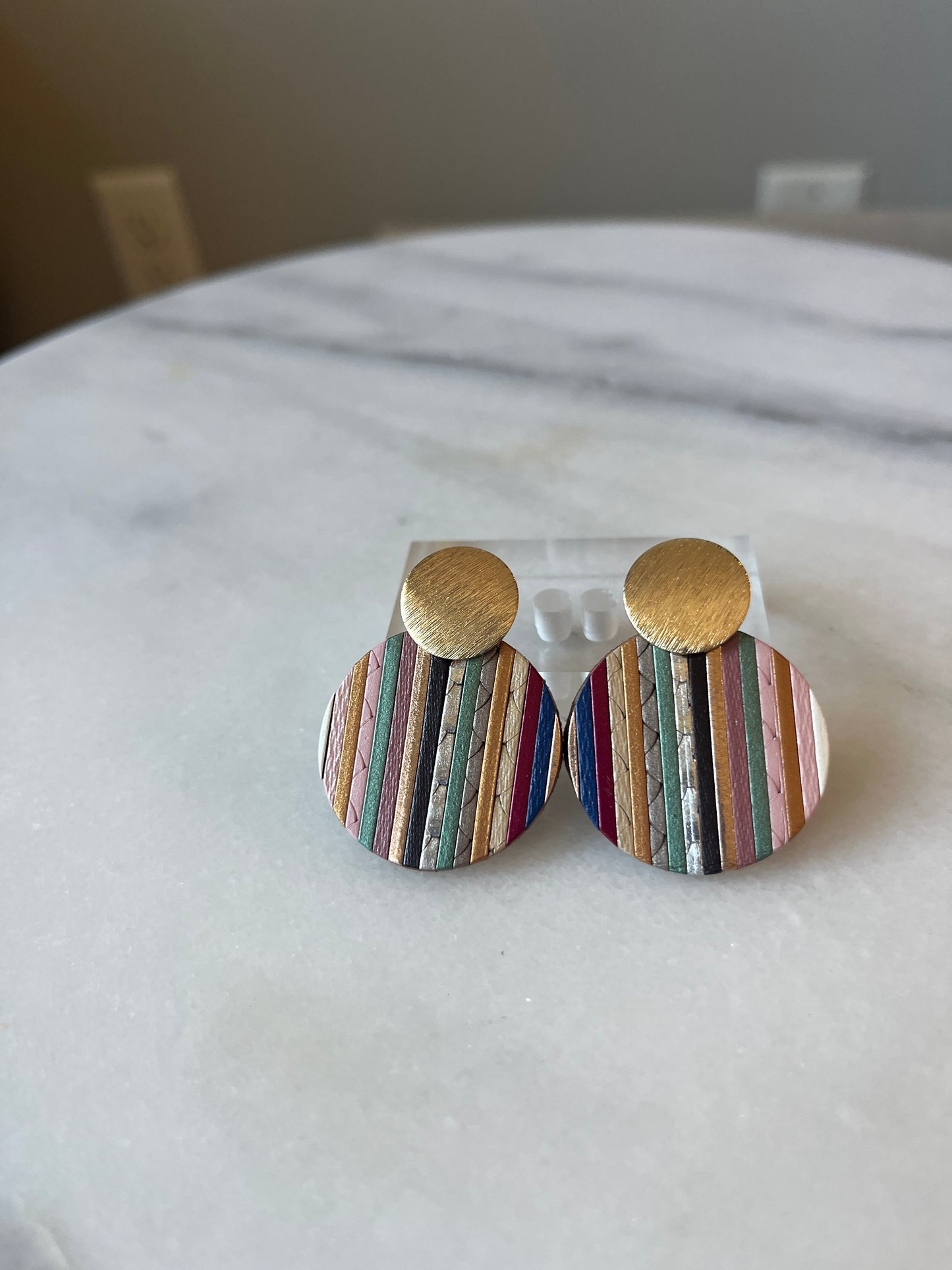 Medium Round Cork Earrings- Brushed Gold Posts