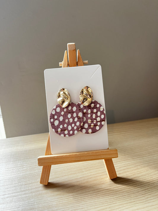 Mauve Polka Dot Cork Circle Earrings