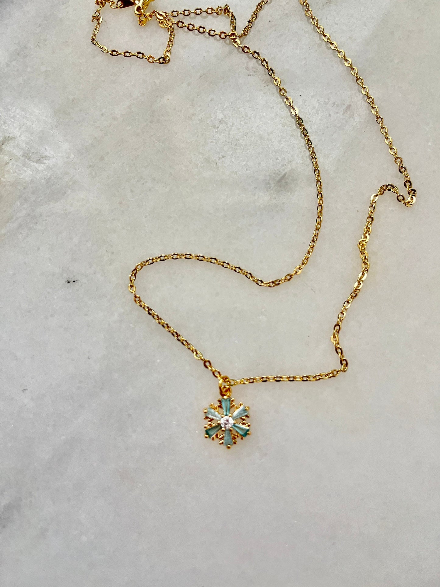 Sparking Snowflake Gold Charm Necklace