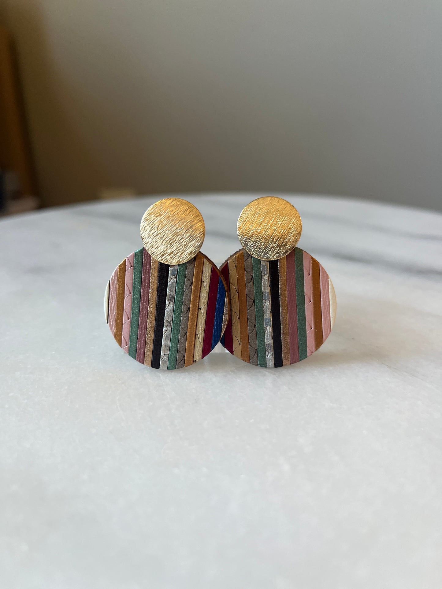 Medium Round Cork Earrings- Brushed Gold Posts