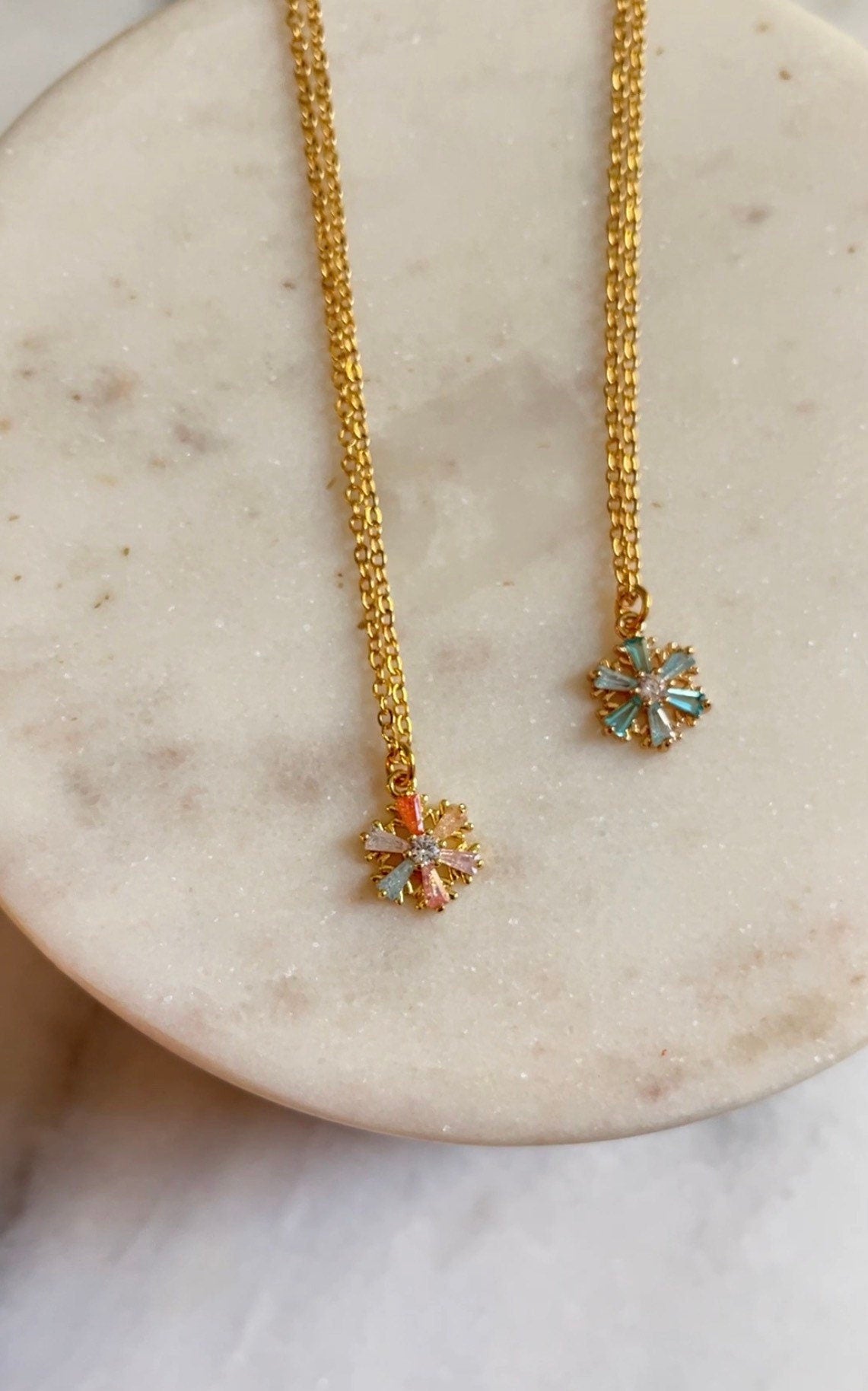 Sparking Snowflake Gold Charm Necklace