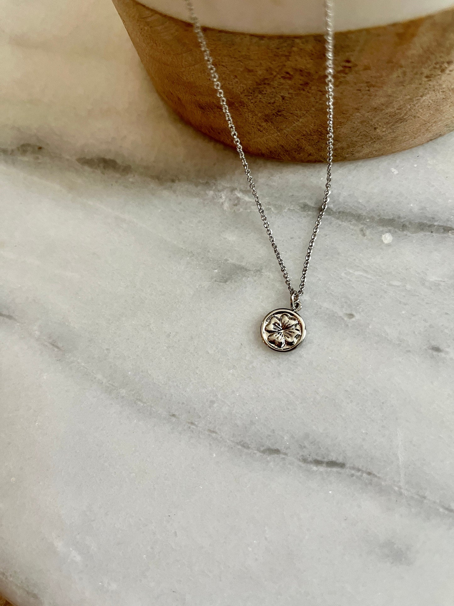 Tiny Shamrock Silver Charm Necklace