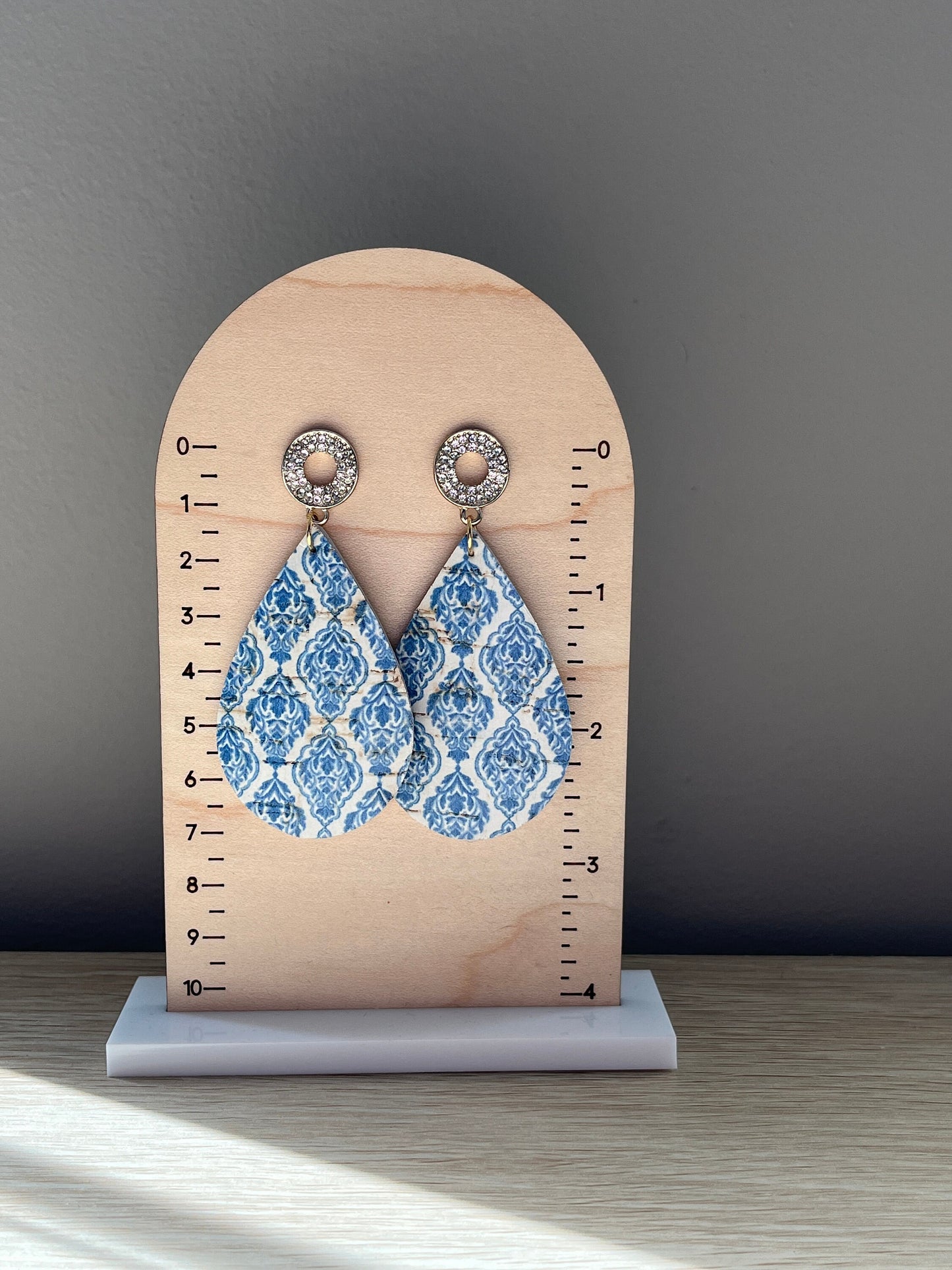 Blue & White Chinoiserie Teardrops with Sparkly Posts