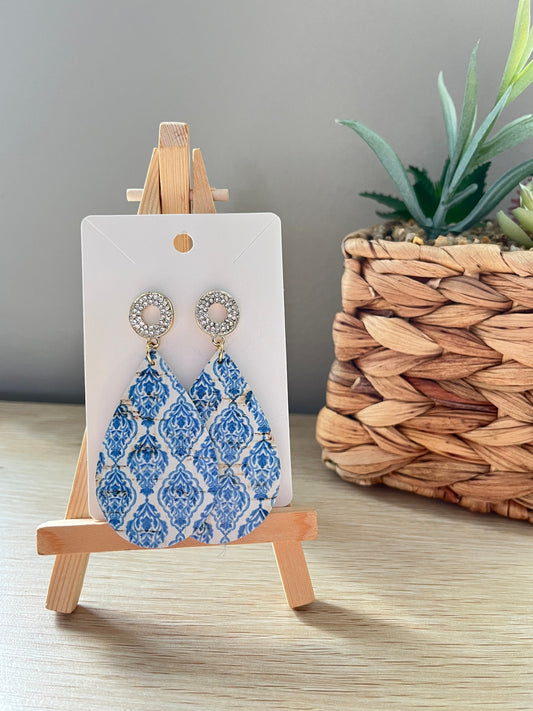 Blue & White Chinoiserie Teardrops with Sparkly Posts