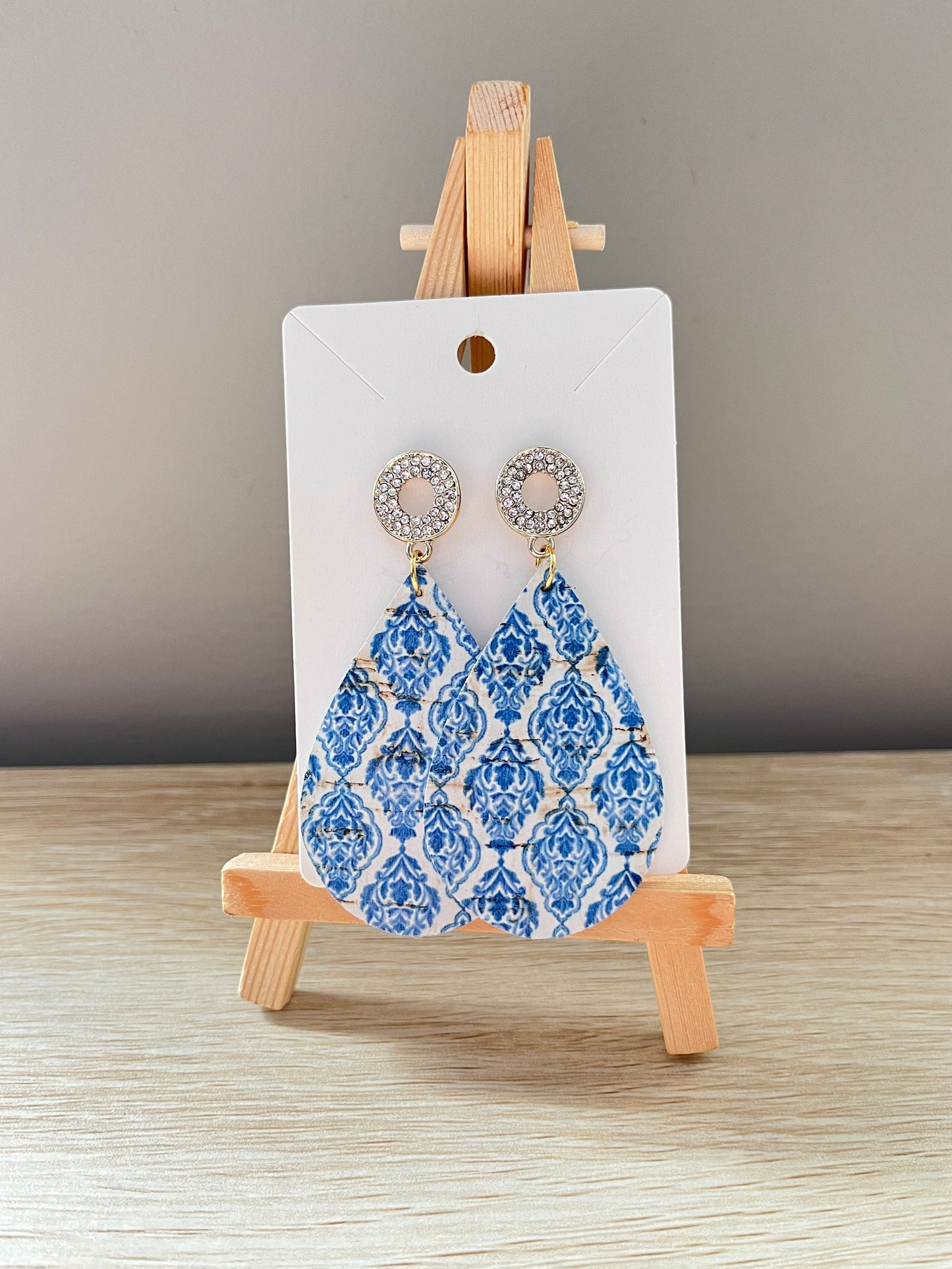 Blue & White Chinoiserie Teardrops with Sparkly Posts