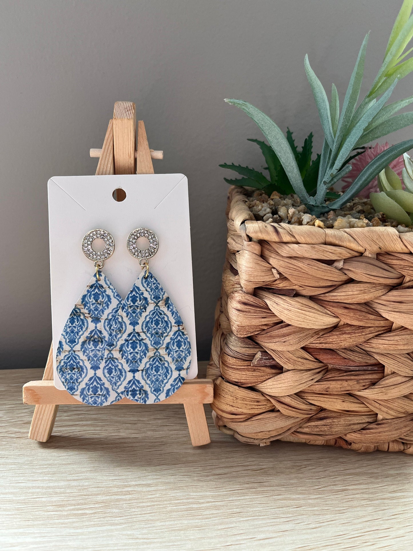 Blue & White Chinoiserie Teardrops with Sparkly Posts