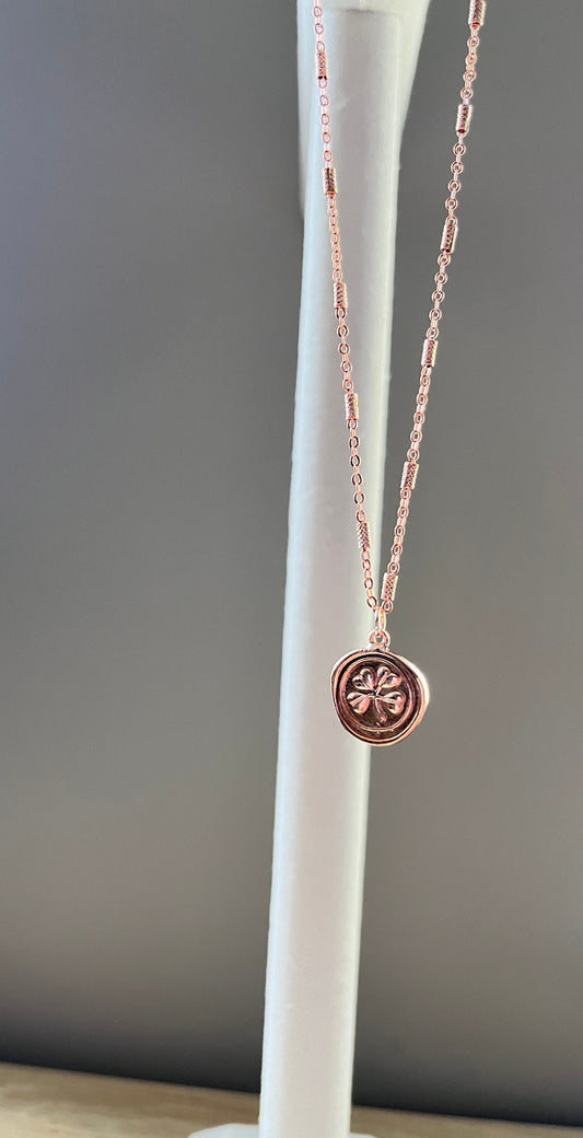 Rose Gold Shamrock Charm Necklace with Textured Chain