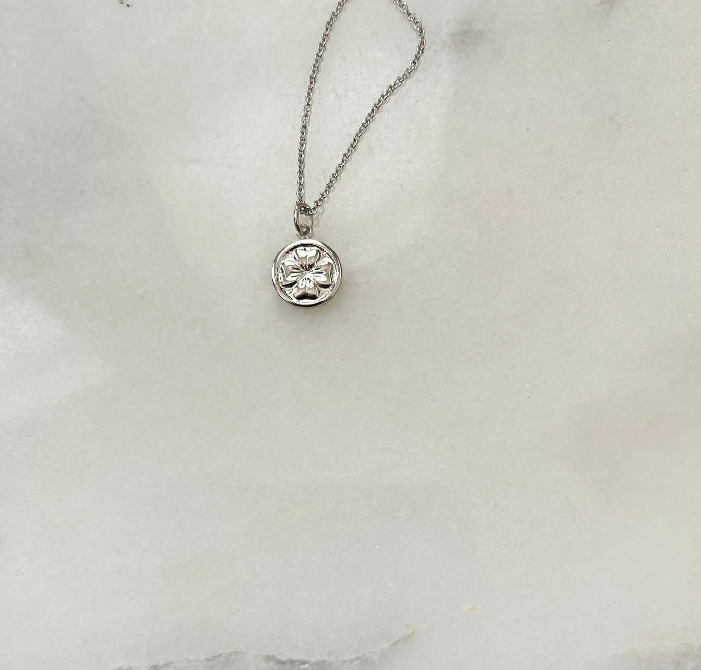 Tiny Shamrock Silver Charm Necklace