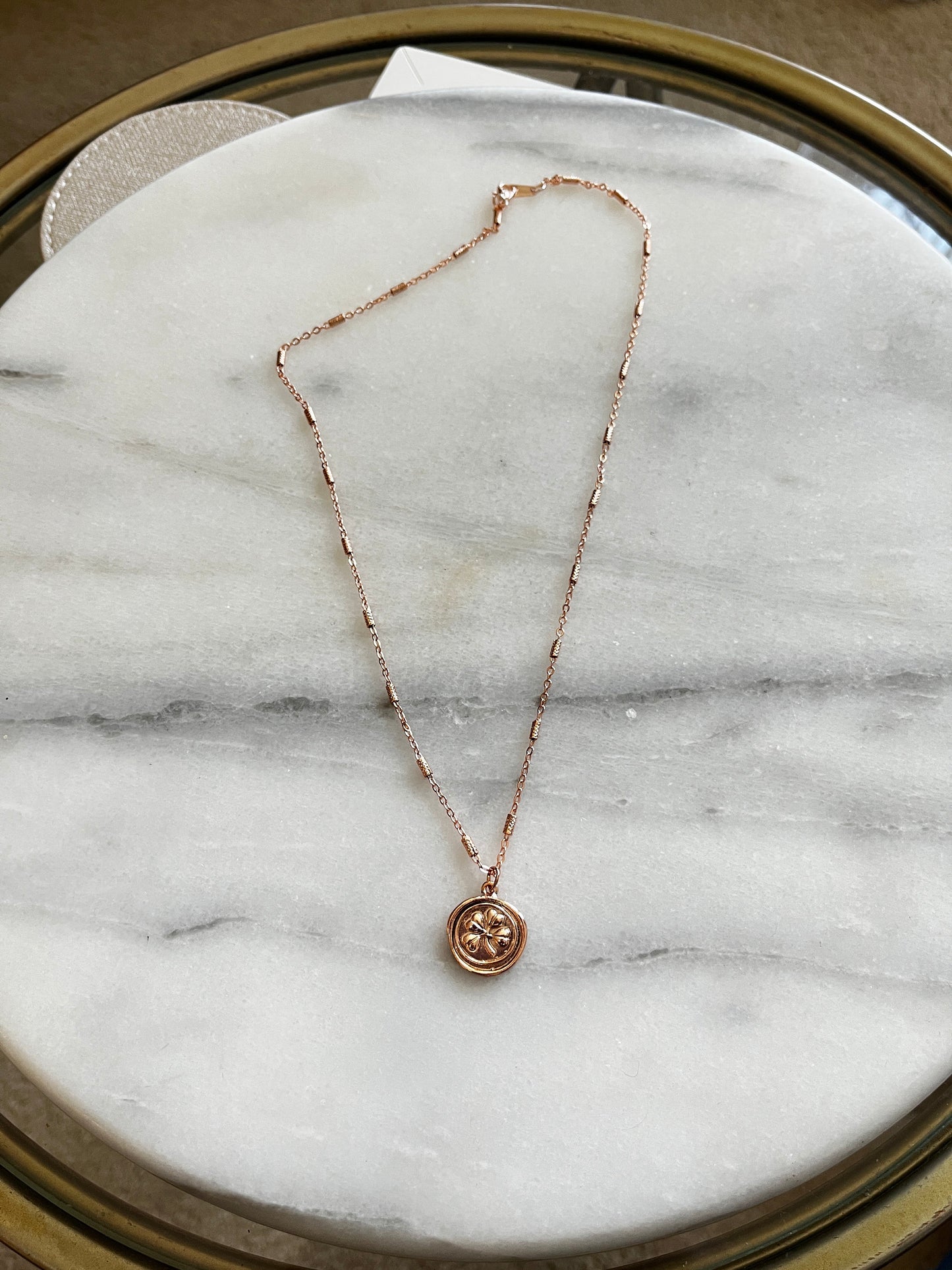 Rose Gold Shamrock Charm Necklace with Textured Chain