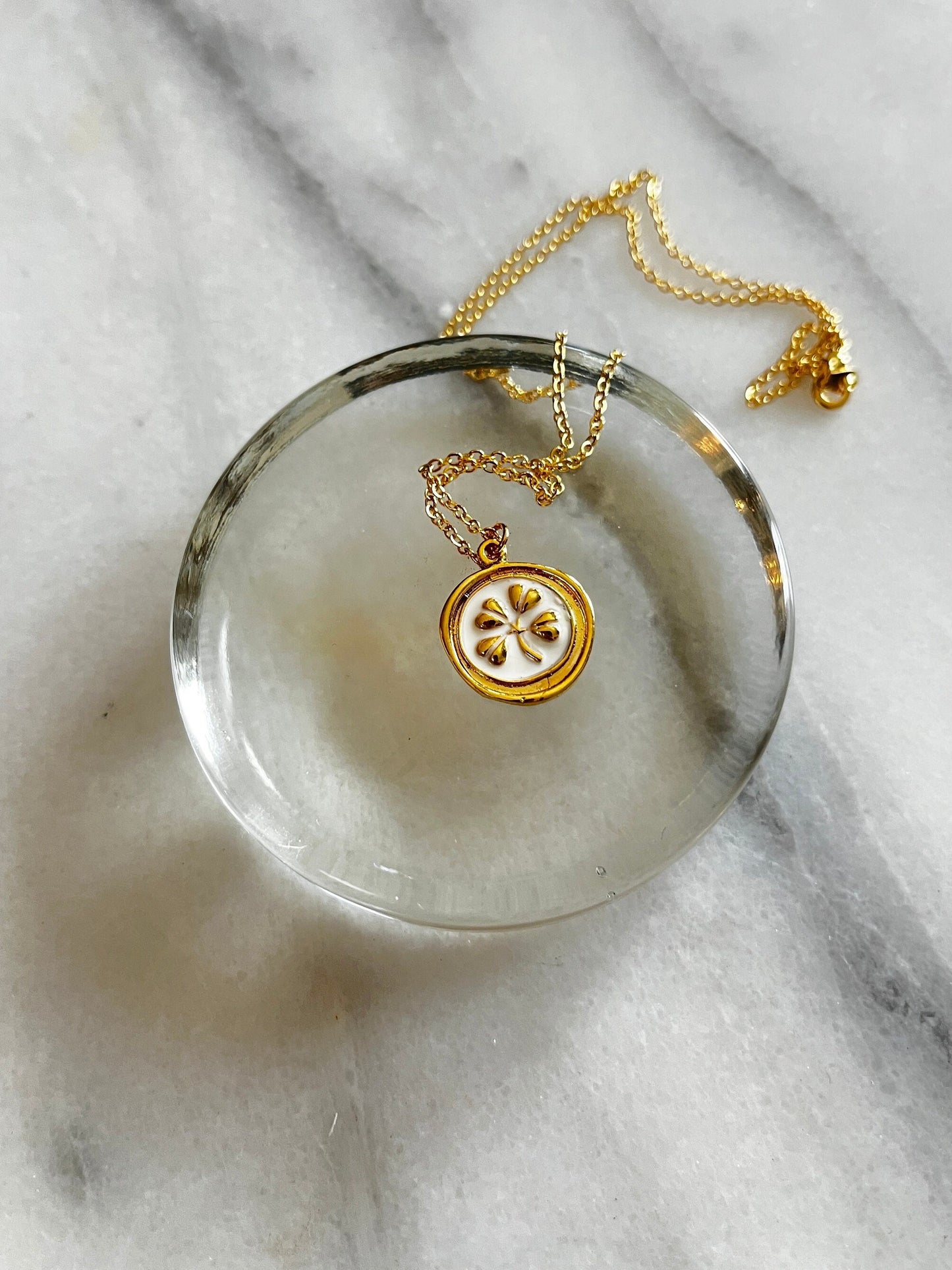 Shamrock  Gold and White Enamel Charm Necklace