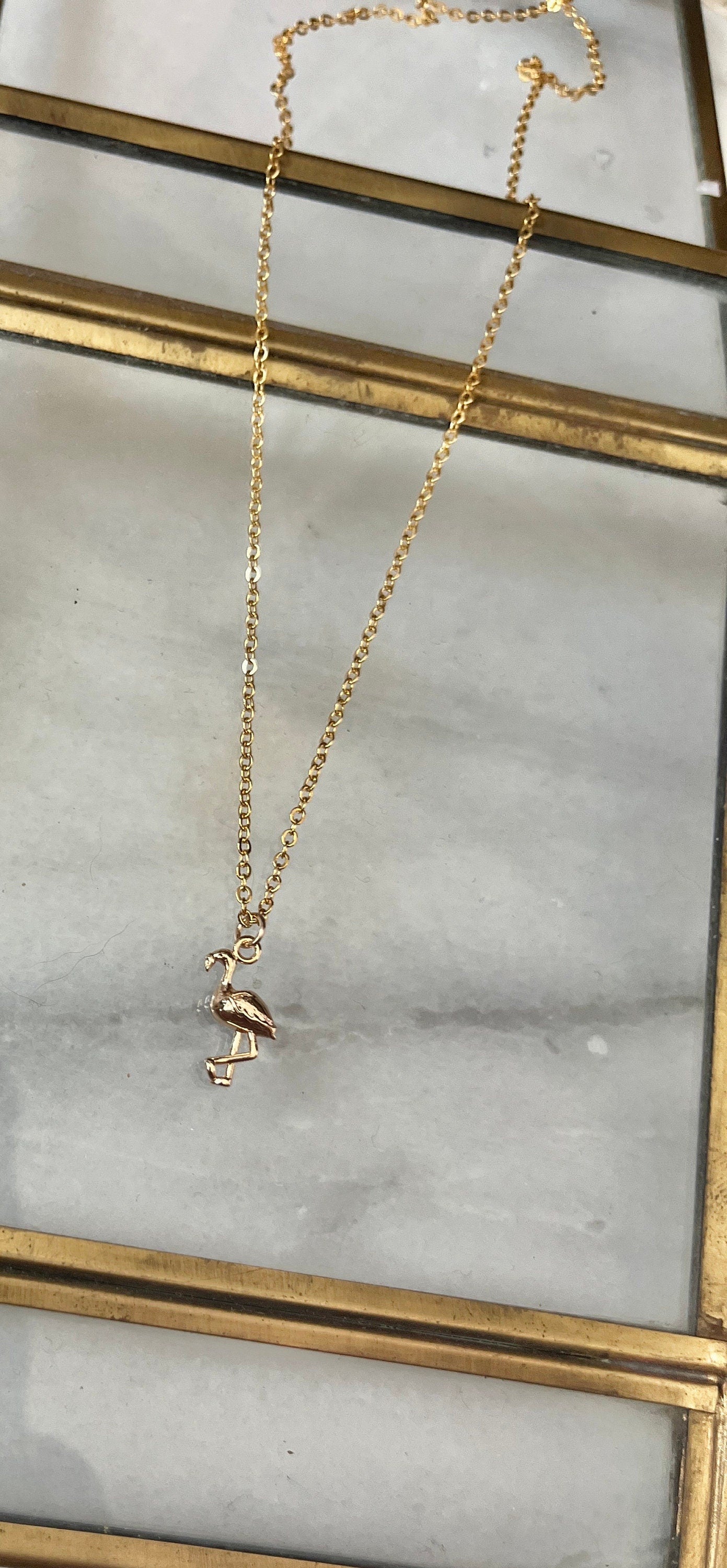 Tiny Flamingo Gold Charm Necklace