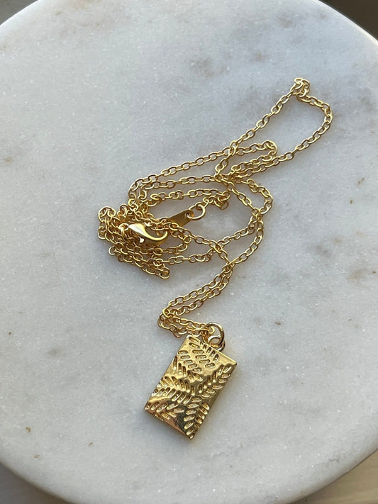 Gold Ferns Embossed Medallion Necklace