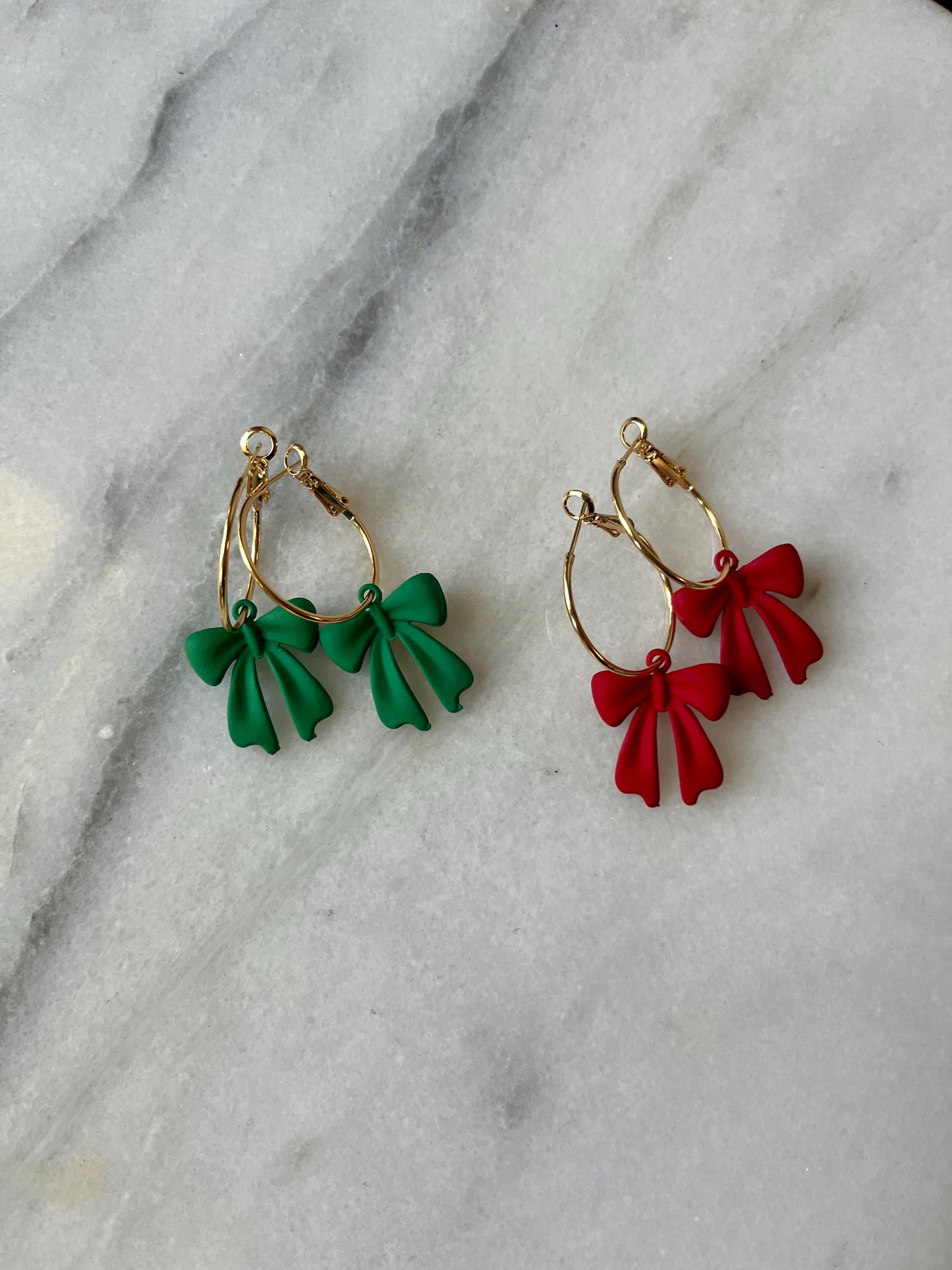 Festive Bow Gold Hoop Earrings