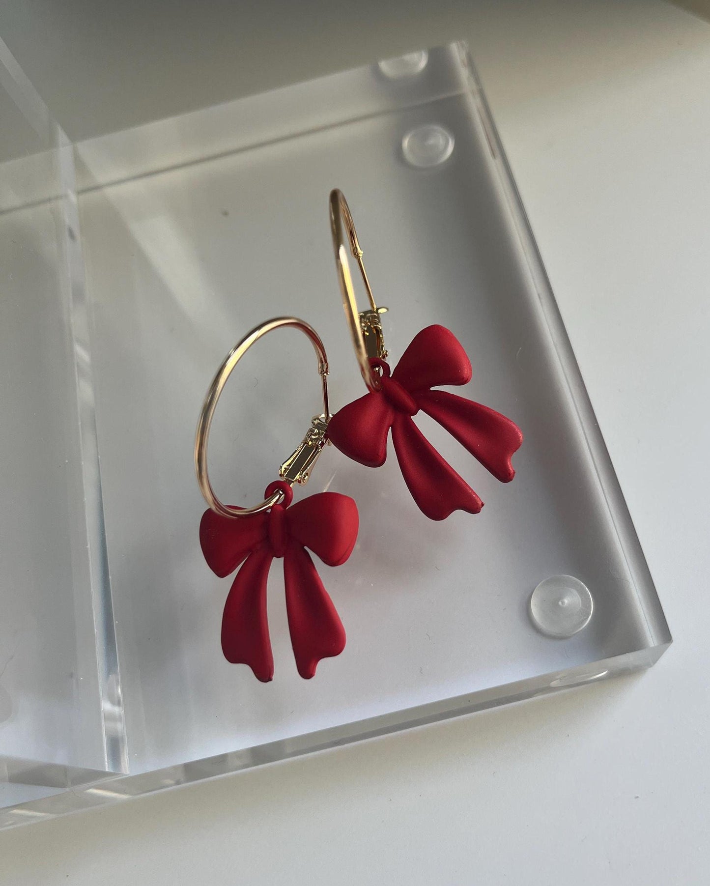 Festive Bow Gold Hoop Earrings