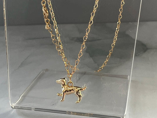 Dog Gold Charm Necklace with Heart Link Chain